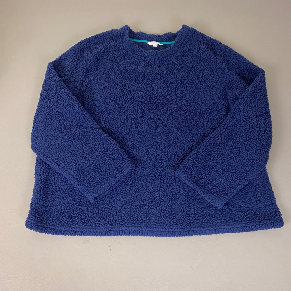 Secret Treasures Sherpa Top Plus Size 2X Navy Blue Faux Fur Pullover Sleepwear